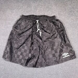 Vintage Umbro Soccer Shorts Mens XL Black Checkerboard Nylon Athletic Drawstring